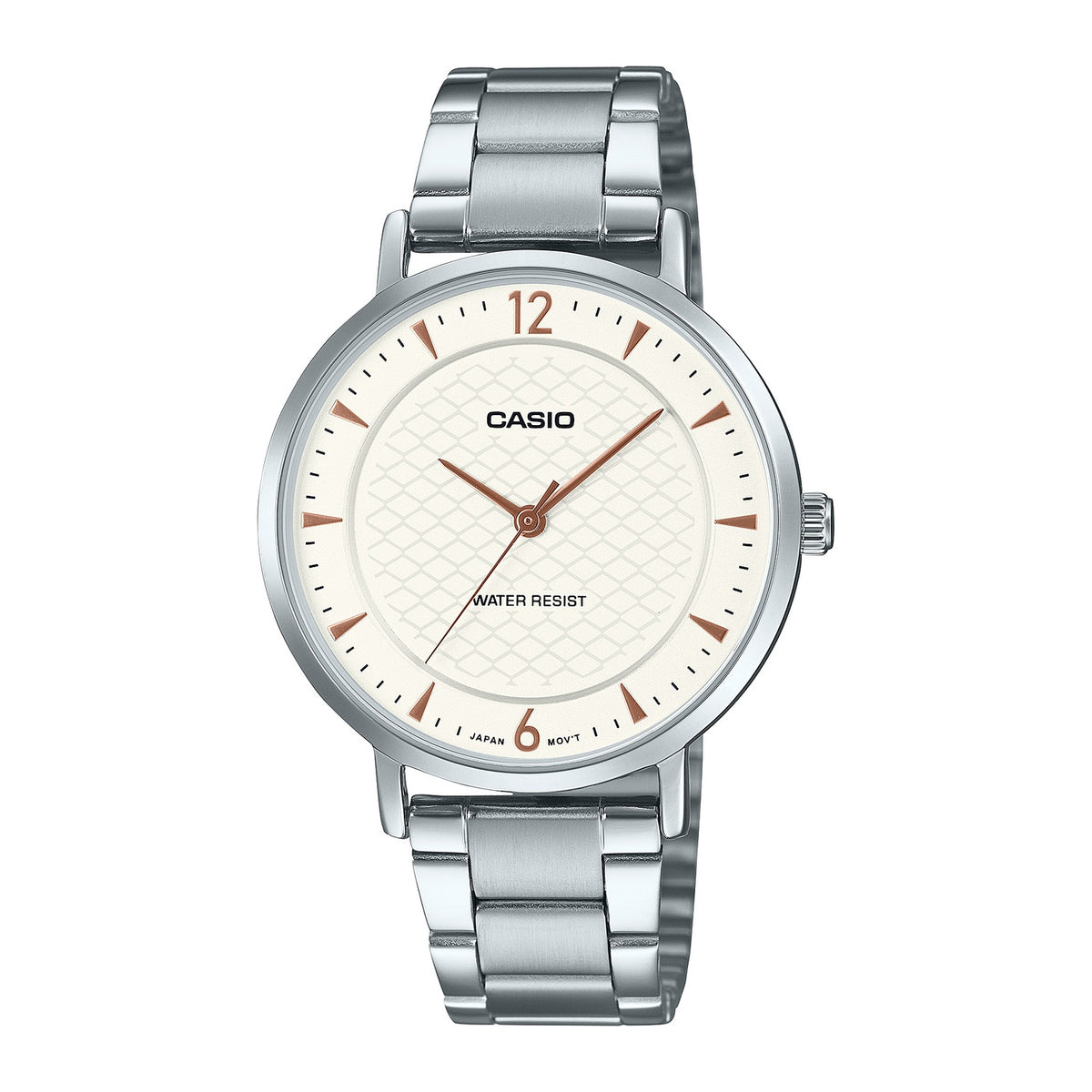 Casio LTP-VT04D-7ADF-Silver-White Patterned Dial-Slim S/Steel - Minimalist