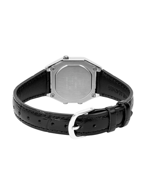 Casio Retro LA680WEL-1DF -Genuine Black Leather-Chrome Digital Watch-Grey