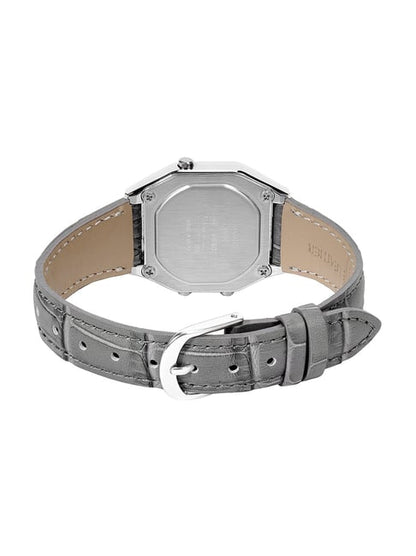 Casio Retro LA680WEL-8A2DF- Chrome Digital Watch-Pastel Grey Leather Strap