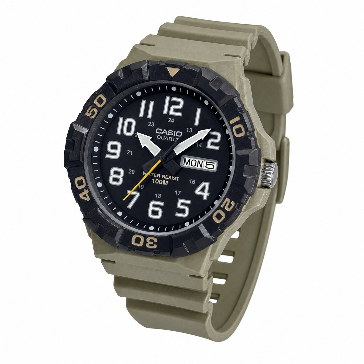 Casio MRW-210H-5AVDF-Oversized 52mm Sand Beige Watch-100M Water Resistant - AI-generated angle view