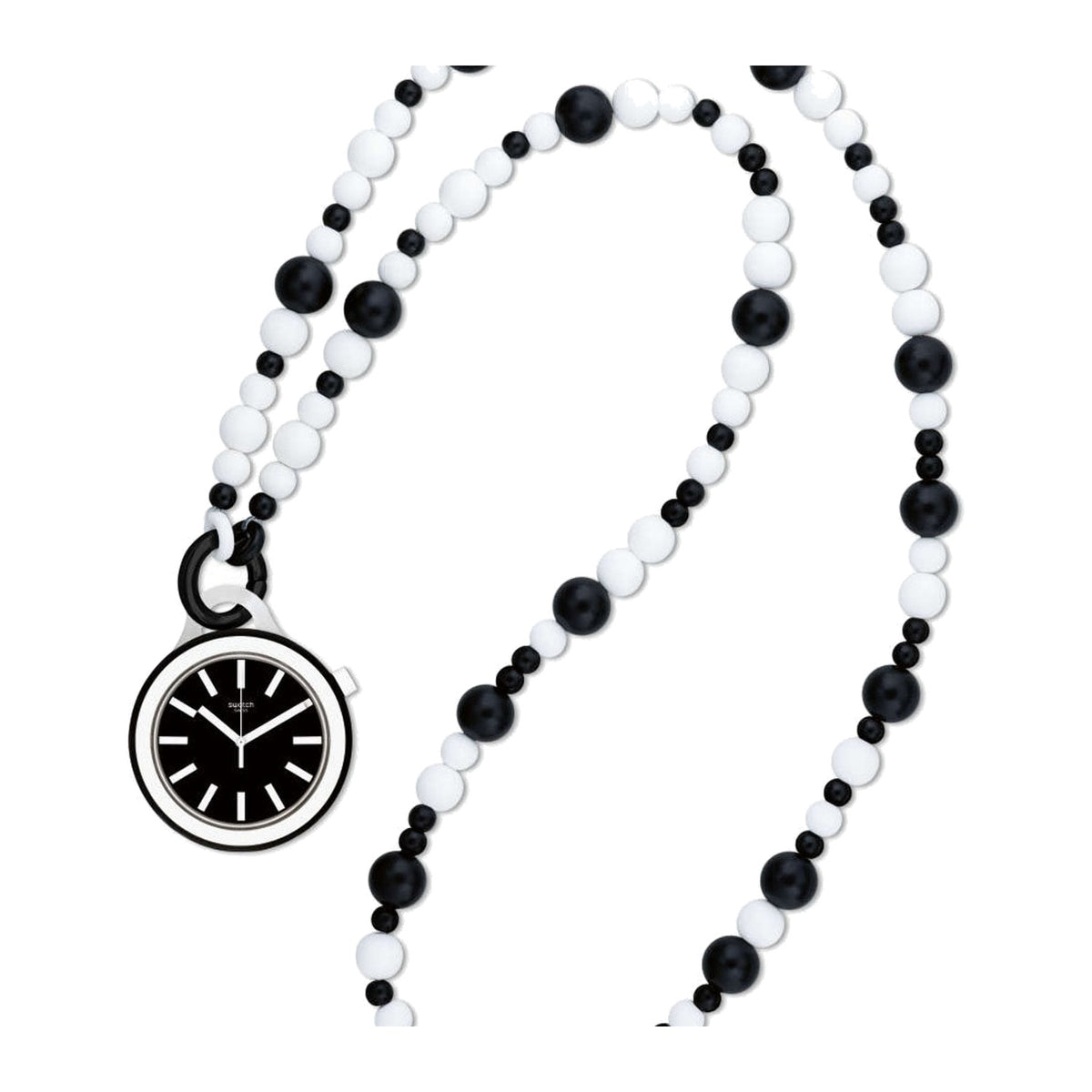 Swatch POPLOOKING BEADS Women's Black & White Textile Strap Watch – PNB100N