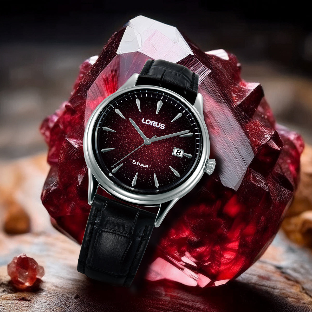 Lorus - Men Black Leather Strap Watch - RS901EX9