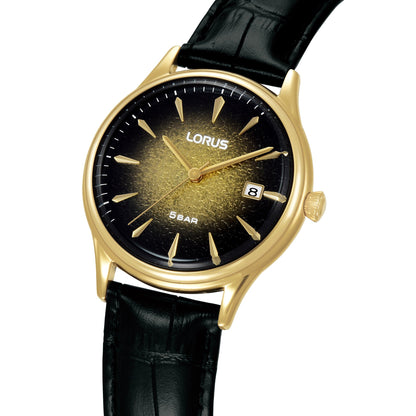 Lorus Mens Black Leather Watch-RS902EX9