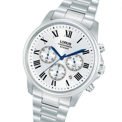 Lorus Mens Sports Chronograph Silver Stainless Steel Watch-RT339LX9