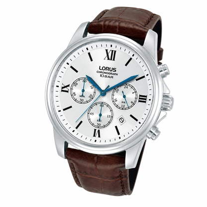 Lorus Mens Sport Silver Leather Watch-RT343LX9