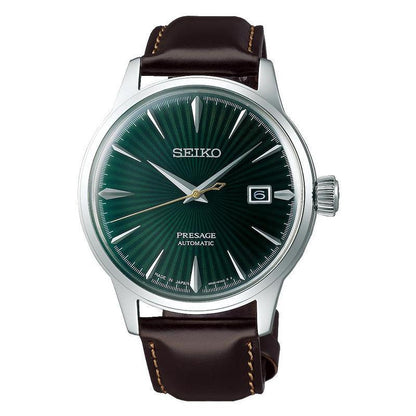 Seiko Presage Mens Black Leather Watch-SRPD37J1