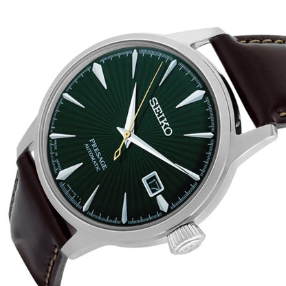 Seiko Presage Mens Black Leather Watch-SRPD37J1