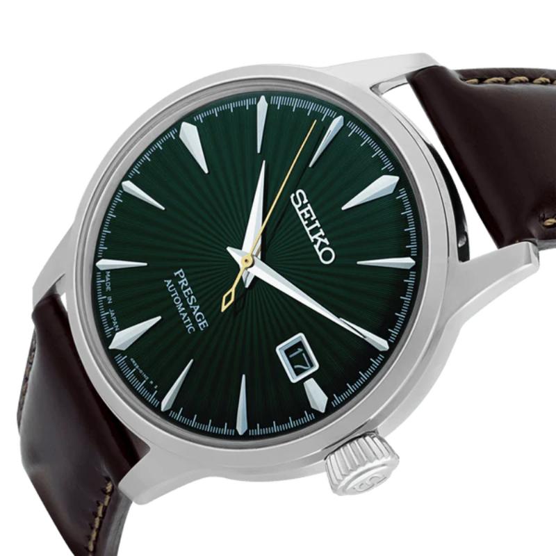Seiko Presage Mens Black Leather Watch-SRPD37J1