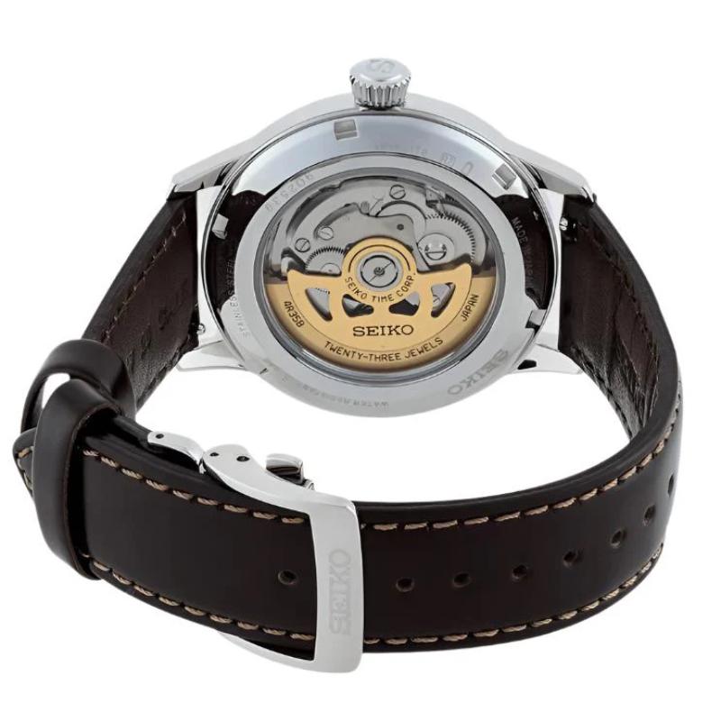 Seiko Presage Mens Black Leather Watch-SRPD37J1