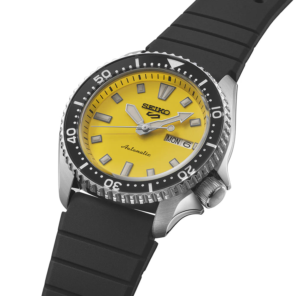 Seiko 5 Sports Automatic SRPL87K1 -Yellow Dial-100m Diver Style-Black Strap
