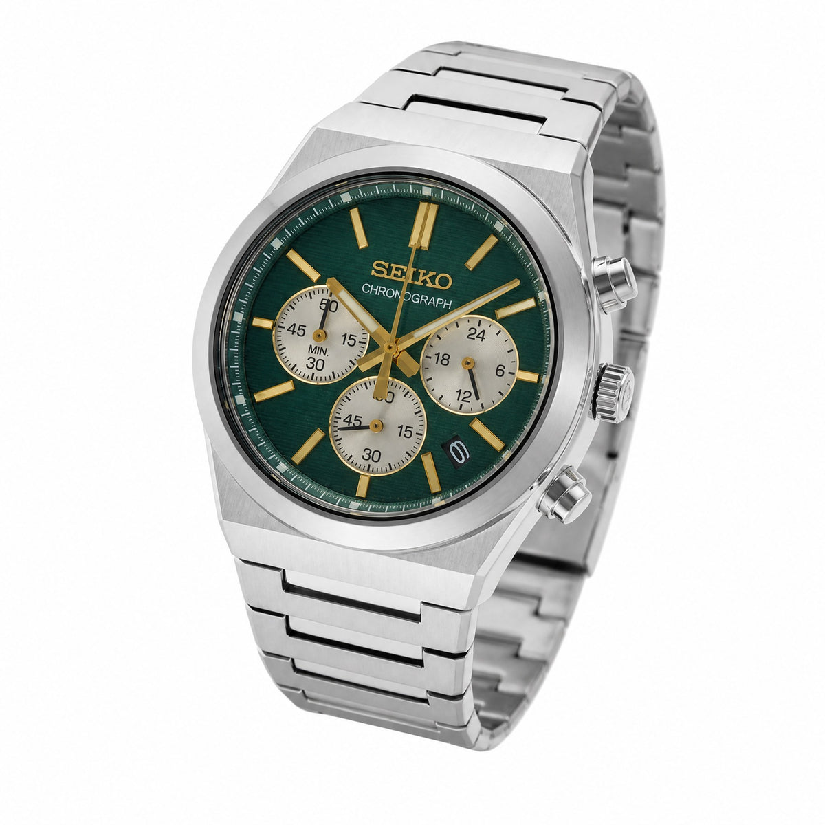 Seiko Sport Chronograph SSB461P1-Sapphire Crystal-Silver, Green & Gold Dial SSB461P1 - AI-generated angle view