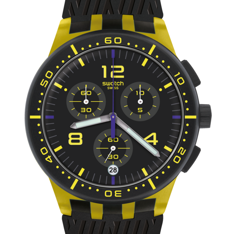 Swatch-Yellow Tire Black Unisex Rubber Watch-SUSJ403