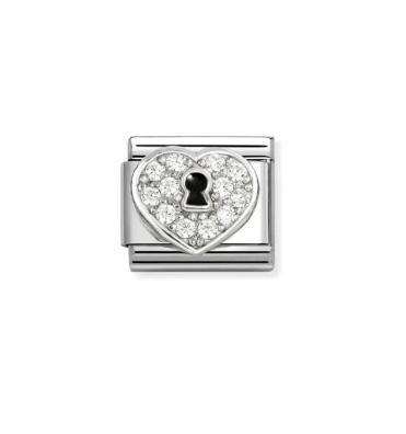 Nomination Composable Link Heart Keyhole with Cubic Zirconia, Silver