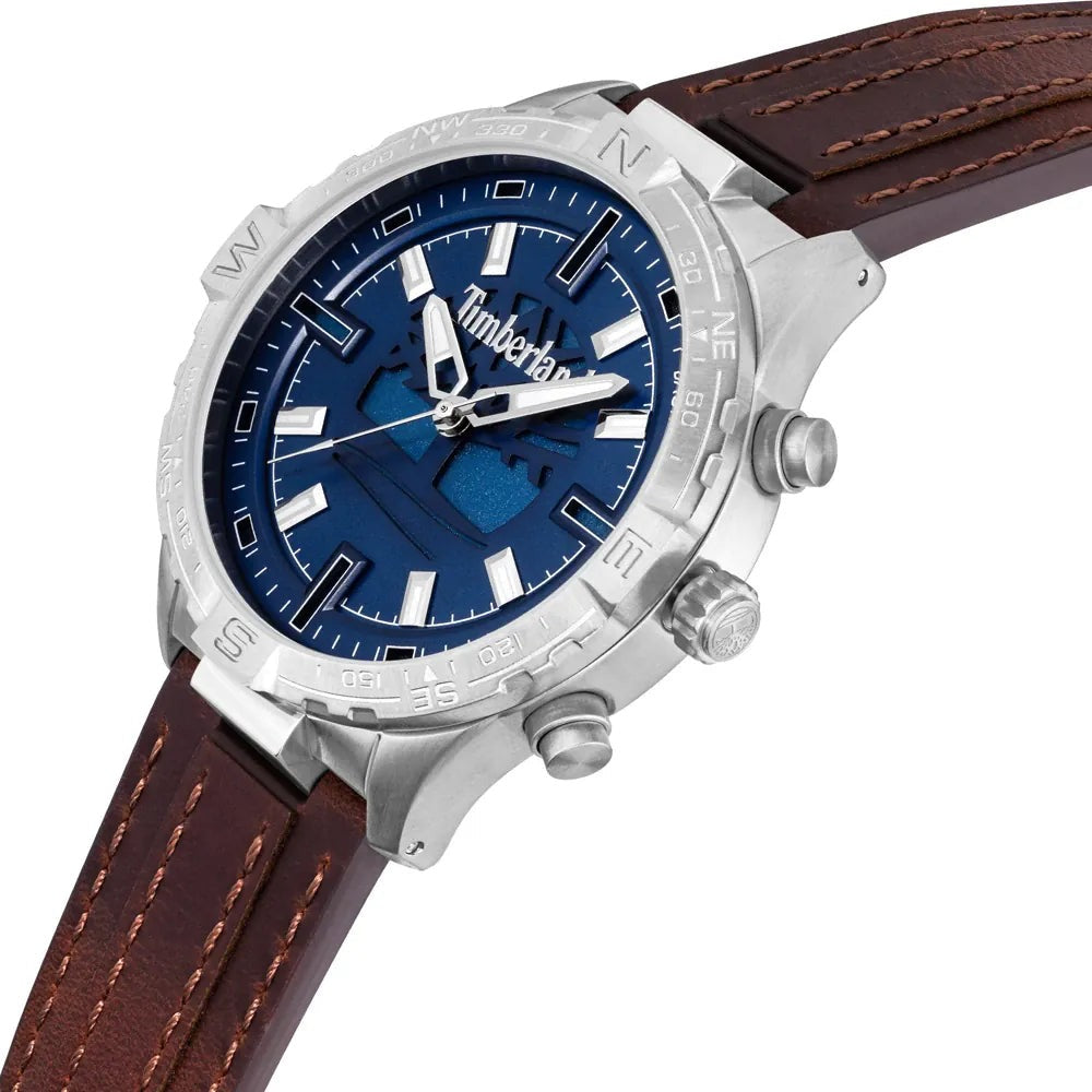 Timberland Flowell Mens Brown Leather Watch-TDWGD0031102