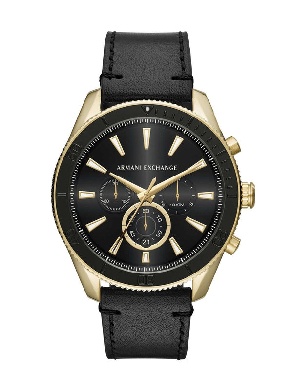 Armani Exchange Chronograph Black Leather Watch-AX1818