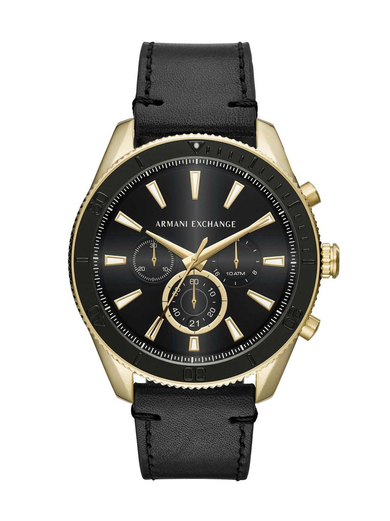 Armani Exchange Chronograph Black Leather Watch-AX1818