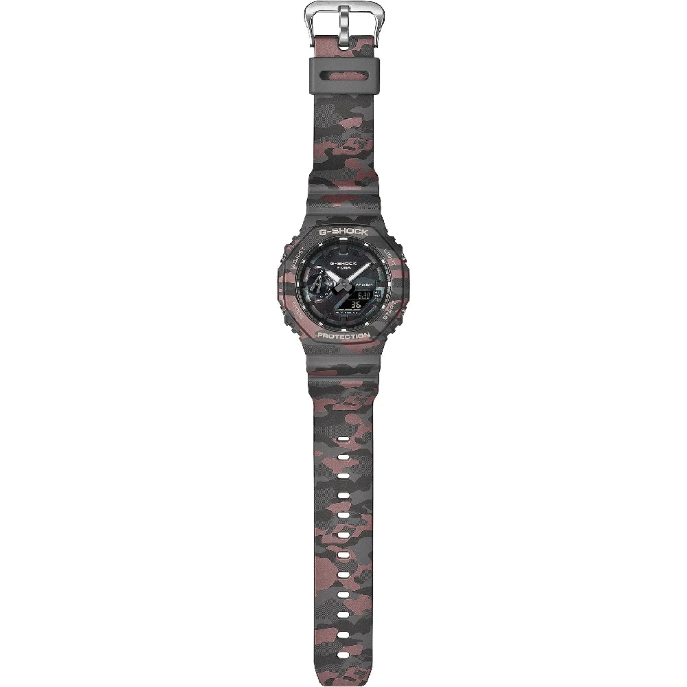 Casio G-Shock GA-2100CMD-8ADR-Carbon Core Guard-200M WR-Camo Grey/Red Watch