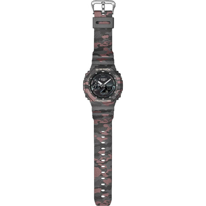 Casio G-Shock GA-2100CMD-8ADR-Carbon Core Guard-200M WR-Camo Grey/Red Watch