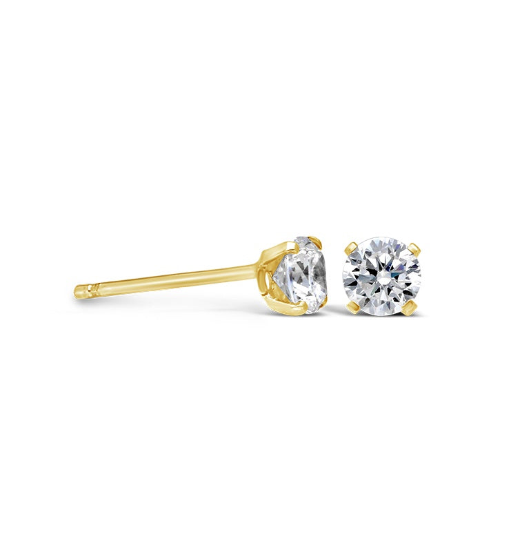 9ct Yellow Gold Cubic Zirconia Claw Stud Earrings - Round