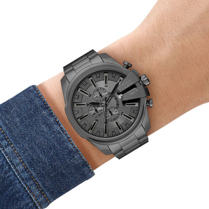 Diesel Mega Chief Slim Mens Grey Stainless Steel Strap Watch-DZ4676