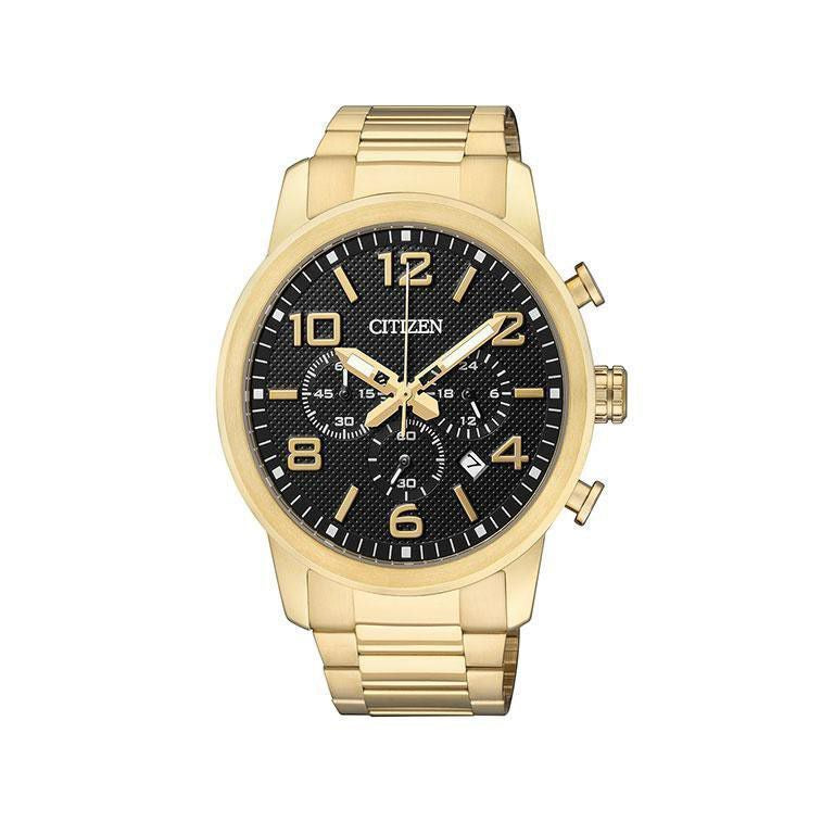 Citizen Gold Black Dial Chronograph Gts Watch - AN8052 - 55E