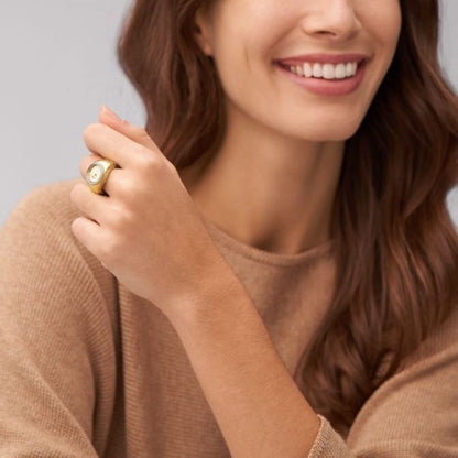 Fossil Ring Watch Womens Gold Stainless Steel Strap Watch-ES5319