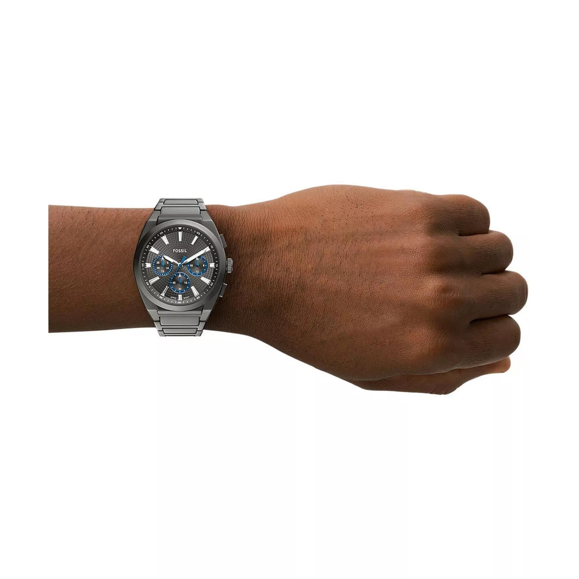 Fossil Everett Mens Grey Stainless Steel Strap Watch-FS6107