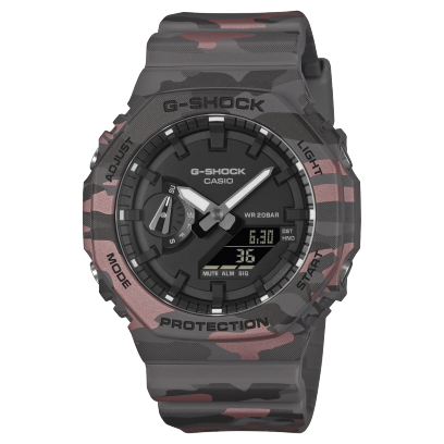 Casio G-Shock GA-2100CM-8ADR-CarbonCore Guard -200M WR-Black/Grey/Red Camo