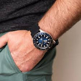 Fossil Blue Mens Black Leather Watch-FS6049