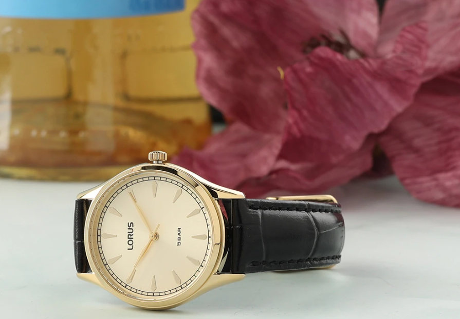 Lorus - Women Black Leather Strap Watch - RG298YX9