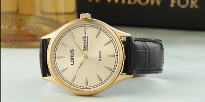 Lorus - Men Black Leather Strap Watch - RH328BX9G