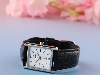 Lorus - Women Black Leather Strap Watch - RH837CX9