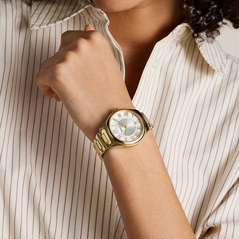 Fossil Gilmore Womens Gold Stainless Steel Strap Watch-ES5395