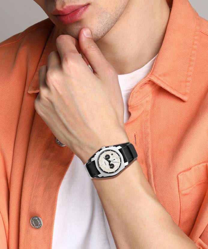 Fossil Machine Mens Black Leather Watch - FS5921