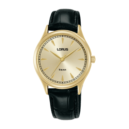 Lorus - Women Black Leather Strap Watch - RG298YX9