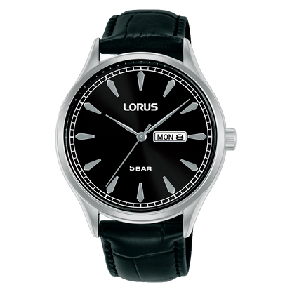 Lorus - Men Black Leather Strap Watch - RH327BX9G