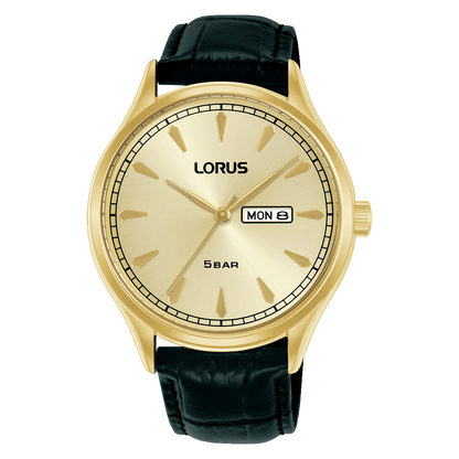 Lorus - Men Black Leather Strap Watch - RH328BX9G