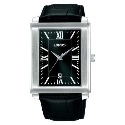Lorus - Men Black Leather Strap Watch - RS989DX9