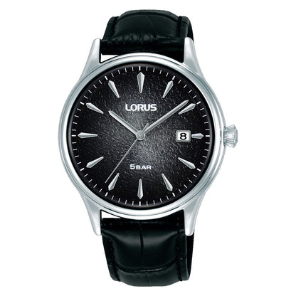 Lorus Mens Black Leather Watch-RS993DX9