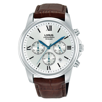 Lorus Mens Sport Silver Leather Watch-RT343LX9