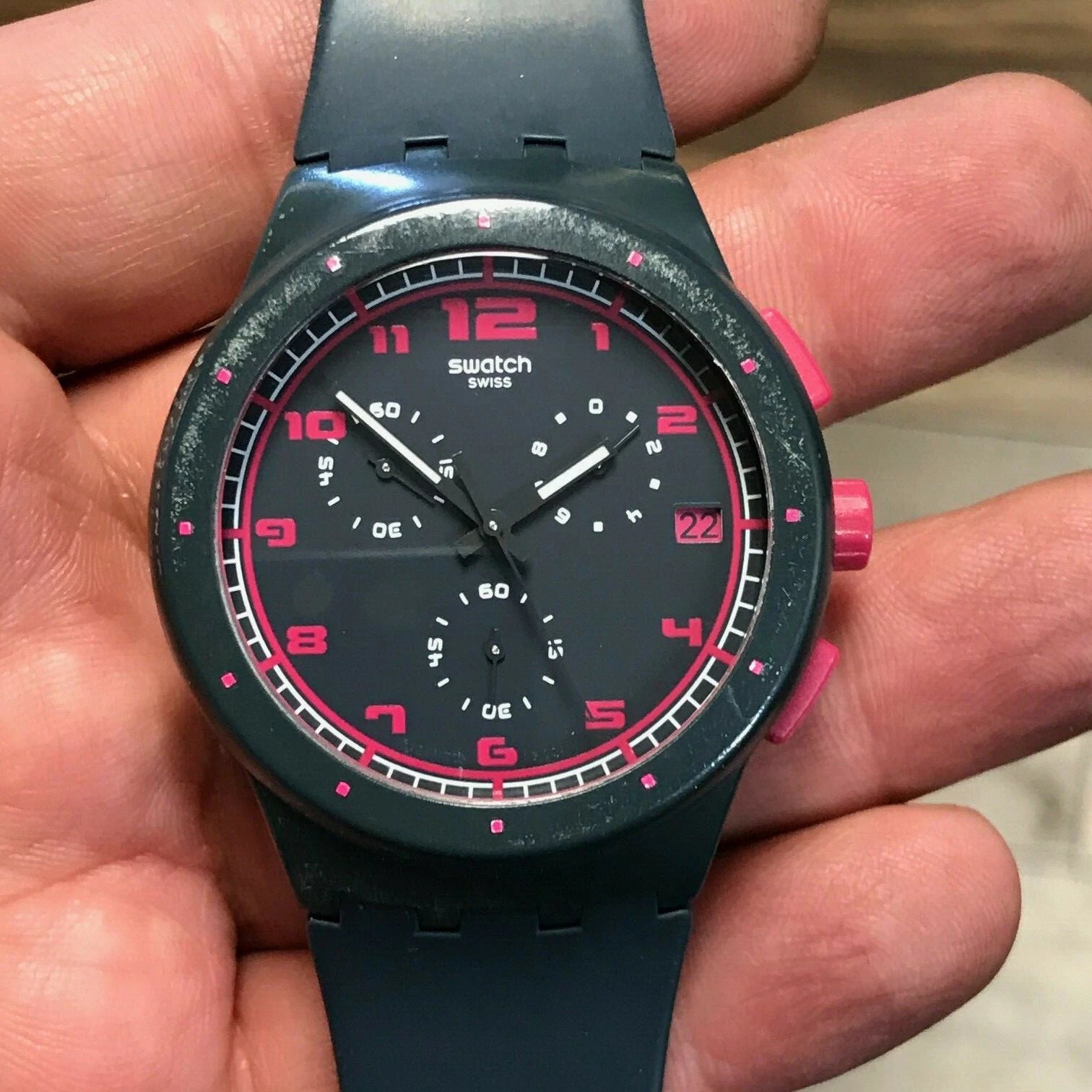 Swatch-Touch Of Fuchsia Grey Unisex Rubber Watch-SUSA400