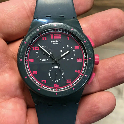 Swatch-Touch Of Fuchsia Grey Unisex Rubber Watch-SUSA400