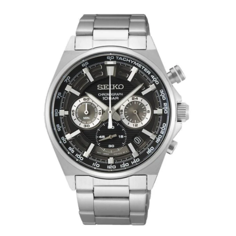 Seiko Men's Chronograph SSB397P1 -100M WR- Silver- Black Textured Dial
