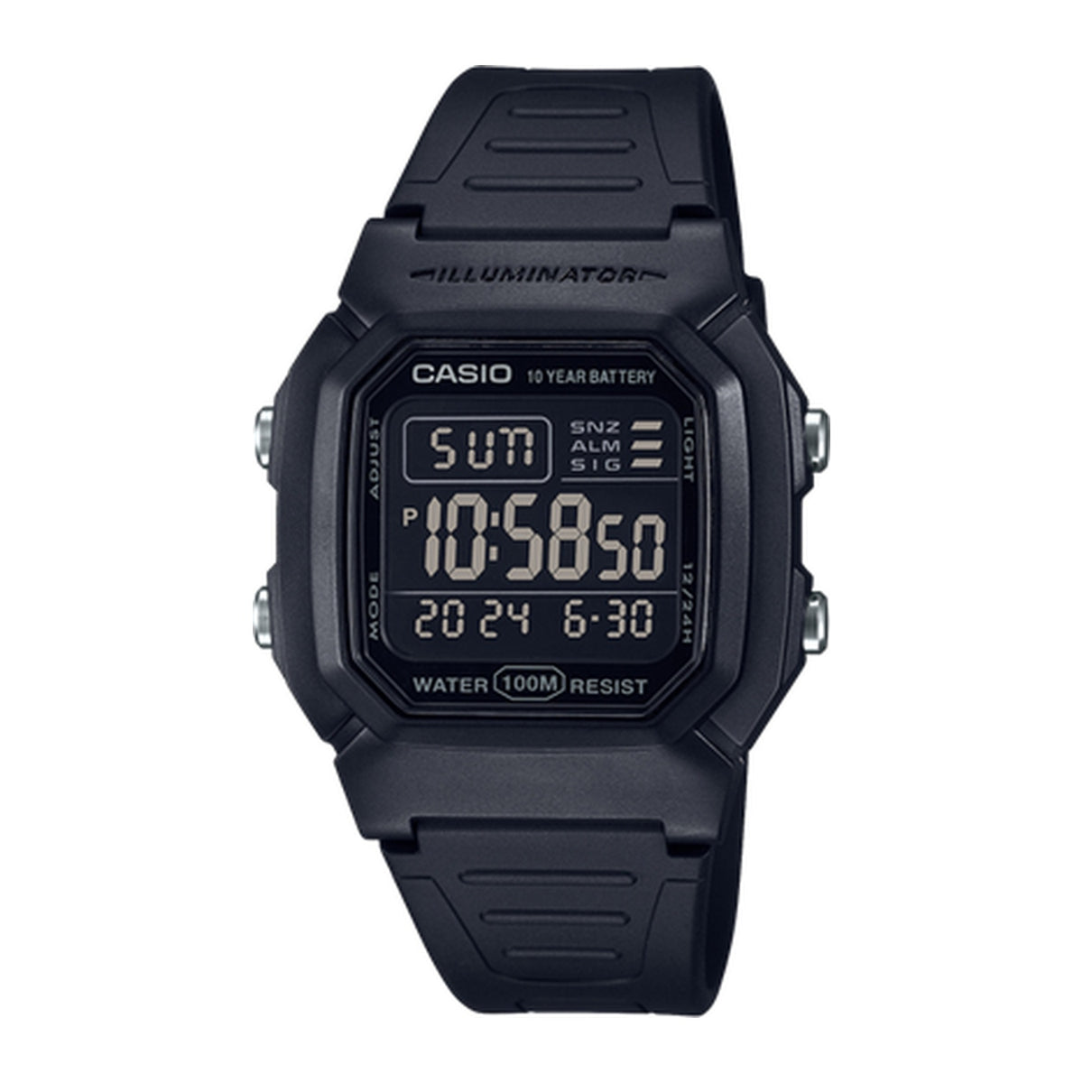 Casio W-800H-1BVDF-10-Year Battery-100M WR-Date Display-Digital Black Watch