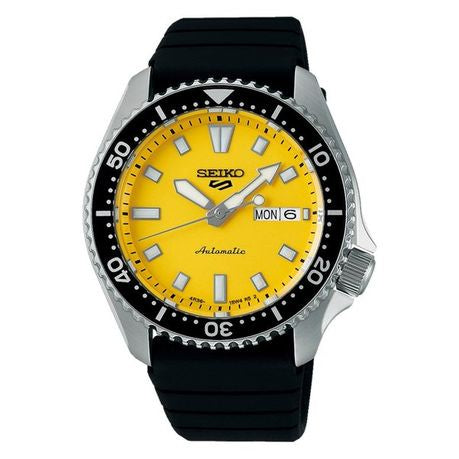 Seiko 5 Sports Automatic SRPL87K1 -Yellow Dial-100m Diver Style-Black Strap