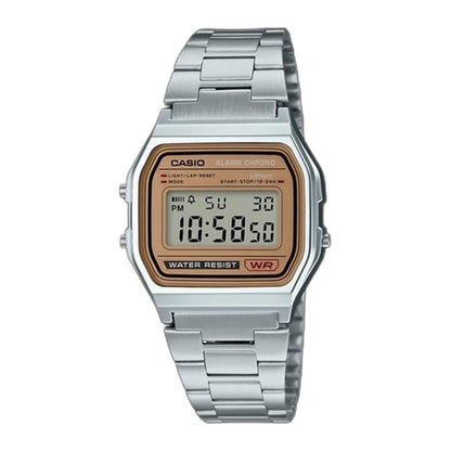Casio A158WEA-9DF Retro Digital Watch - Bronze Dial - Stainless Steel Band