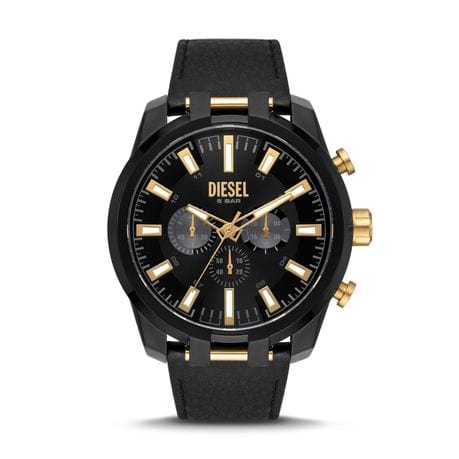 Diesel Split Chronograph Black Leather Watch - DZ4610