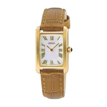Seiko Classic Quartz-SWR100P1-Yellow Gold Case-Roman Numeral Dial & Leather SWR100P1