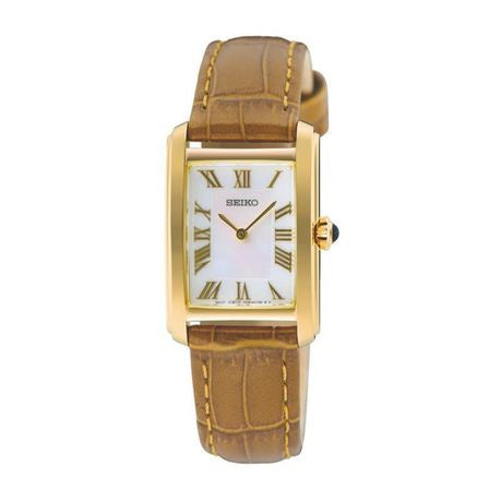 Seiko Classic Quartz-SWR100P1-Yellow Gold Case-Roman Numeral Dial & Leather SWR100P1