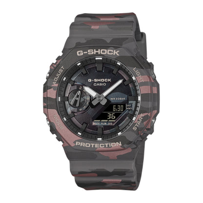 Casio G-Shock GA-2100CMD-8ADR-Carbon Core Guard-200M WR-Camo Grey/Red Watch